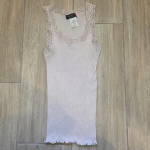 Rosemunde Silk Blend Lace Trim Tank Top Womens XL Pink Ribbed Stretch Camisole
